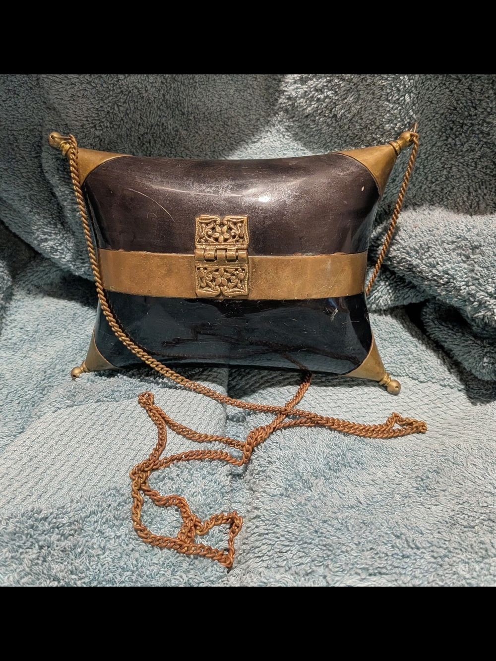 Vintage Black and Brass Accent Evening Bag